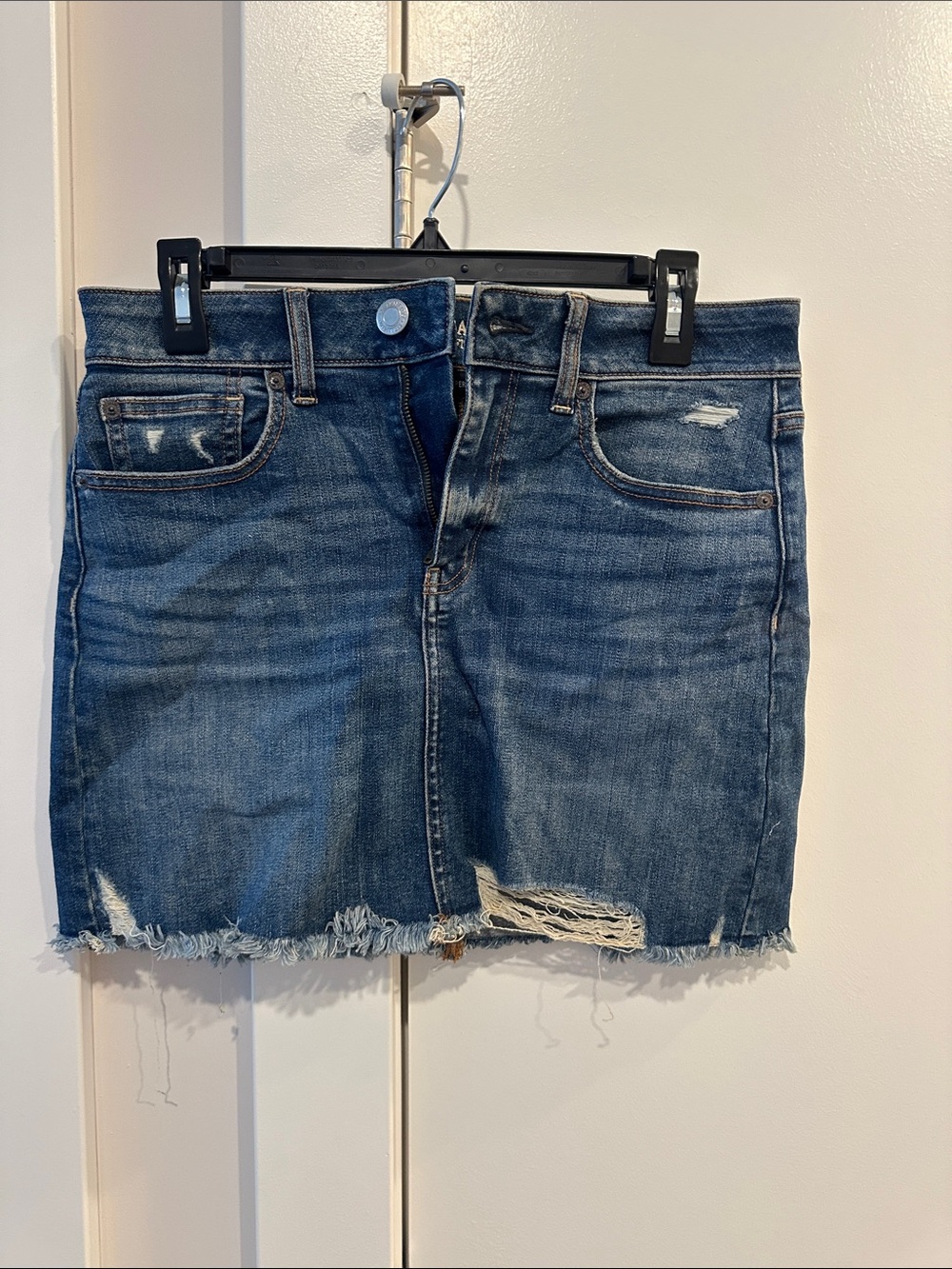 American Eagle Outfitters Blue Distressed Denim Mini Skirt
